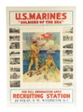 INCREDIBLY RARE U.S. MARINES FULL COLOR LARGE FORMAT RECRUITING POSTER, CIRCA 1913.