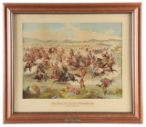 CUSTER'S LAST CHARGE FRAMED 1876 LITHO PRINT.