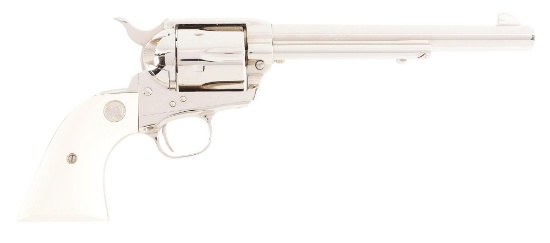 (M) BOXED COLT SINGLE ACTION ARMY .45 NICKEL REVOLVER w/IVORY (1989)