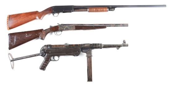 (C) LOT OF 3: HUNTING SHOTGUNS AND COLLECTIBLE DECORATIVE PIECE.