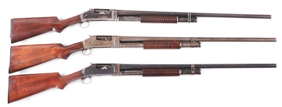 (C) LOT OF 3: WINCHESTER MODEL 1897 PUMP ACTION SHOTGUNS.