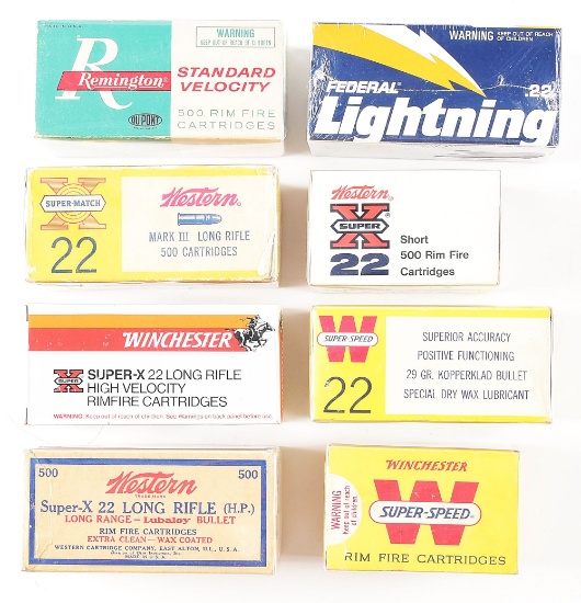 LOT OF EIGHT BRICKS OF COLLECTIBLE .22 AMUNITION.