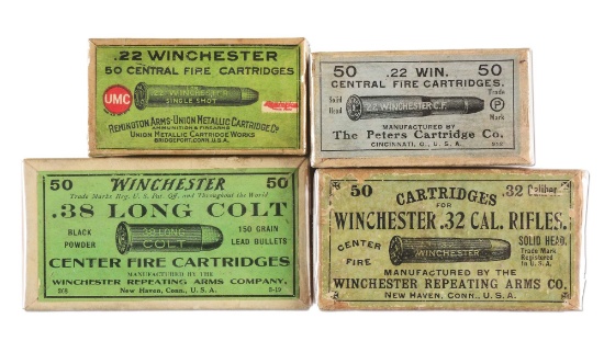 LOT OF FOUR MINT ANTIQUE AMUNITION BOXES