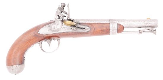 (A) MODEL 1842 US FLINTLOCK MARTIAL PISTOL BY A. WATERS, MILBURY MASS, NO EAGLE ON LOCK PLATE.