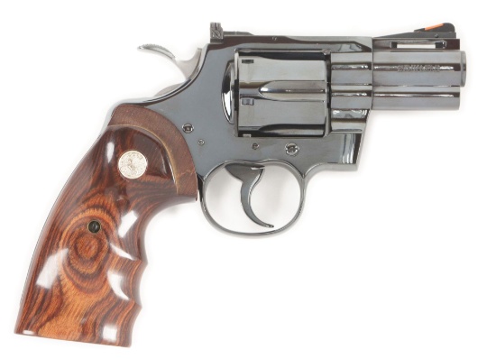 (M) BOXED AS NEW ROYAL BLUE 2 - 1/2" COLT PYTHON DOUBLE ACTION REVOLVER.