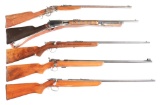 (M) LOT OF FIVE .22 CALIBER RIFLES FROM STEVENS, WINCHESTER, AND REMINGTON.