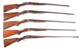 (C) LOT OF FIVE: SIDE BY SIDE HAMMERLESS SHOTGUNS, FOUR TRYONS AND ONE KEYSTONE ARMS.