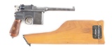 (C) MAUSER C96 BROOMHANDLE PISTOL WITH STOCK AND ADDED ETHIOPIAN MARKINGS.