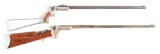 (A) LOT OF TWO: TWO ANTIQUE STEVENS TIP-UP SINGLE SHOT RIFLES.