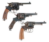 (C) LOT OF THREE: THREE NAGANT TYPE EUROPEAN REVOLVERS.