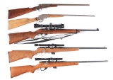 (C+M) LOT OF 5: SINGLE SHOT AND BOLT ACTION RIFLES, SOME WITH SCOPES, FROM REMINGTON, SAVAGE, RUGER,