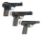 (C) LOT OF THREE: PRE-WAR EUROPEAN SEMI-AUTOMATIC POCKET PISTOLS WITH HOLSTERS.