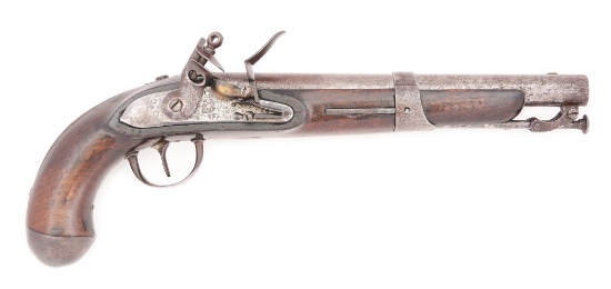 (A) UNKNOWN POSSIBLY EXPERIMENTAL US SINGLE SHOT FLINTLOCK MARTIAL PISTOL OF 1819 CONFIGURATION.