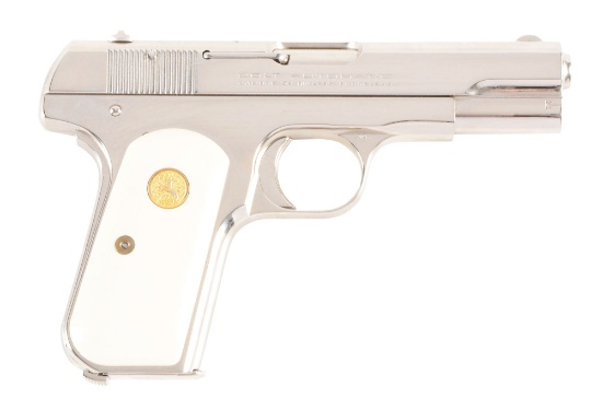 (C) NICKEL PLATED COLT MODEL M 1903 SEMI-AUTOMATIC PISTOL WITH IVORIES (1921).