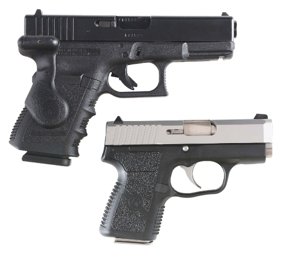 (M) LOT OF 2: GENERATION 3 GLOCK 32 AND KAHR CM9 WITH ACCESSORIES AND BOX.