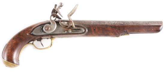 (A) AN INTERESTING AMERICAN FLINTLOCK PISTOL, POSSIBLY OF MARTIAL TYPE, LOCK SIGNED DREPPERT.