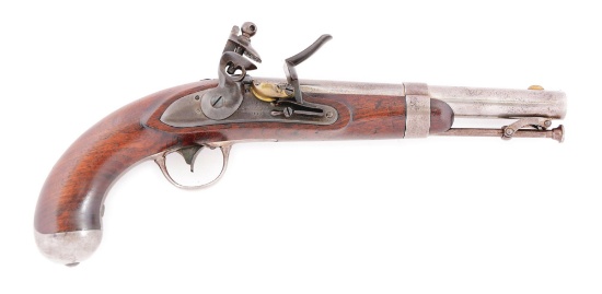 (A) A GOOD US SINGLE SHOT MARTIAL FLINTLOCK PISTOL BY ROBERT JOHNSON, DATED 1844.
