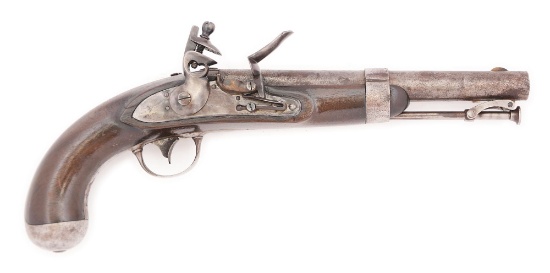 (A) AN UNUSUAL MODEL 1836 WATERS FLINTLOCK MARTIAL PISTOL WITH NO MARKINGS ON LOCK PLATE OTHER THAN