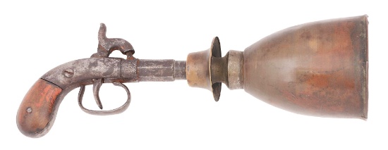 (A) A MOST INTERESTING AMERICAN BOX LOCK PERCUSSION PISTOL OF ALLEN TYPE, FITTED WITH AN ENORMOUS BR
