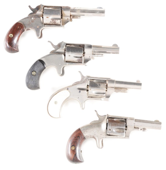 (A) LOT OF 4: ANTIQUE SPUR TRIGGER POCKET REVOLVERS.