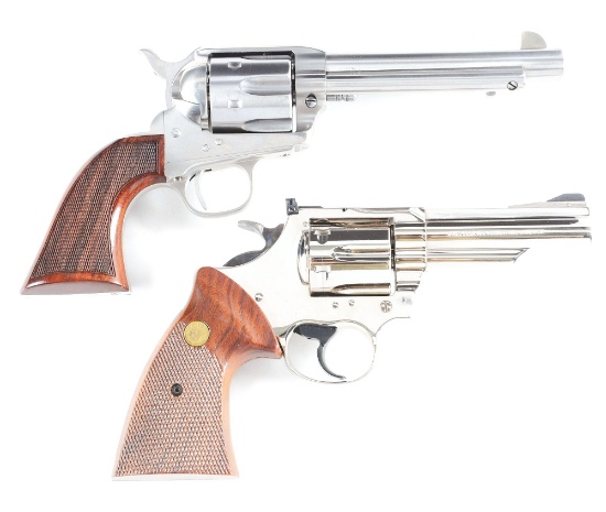 (M) LOT OF 2: ONE COLT TROOPER MARK III DOUBLE ACTION REVOLVER AND ONE CIMARRON 1873 "EVIL ROY" SING