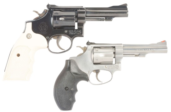 (M) LOT OF TWO: TWO SMITH & WESSON .22 DOUBLE ACTION REVOLVERS.