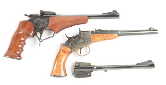 (M) LOT OF TWO: THOMPSON AND NAVY ARMS SINGLE SHOT PISTOLS.