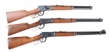 (C) LOT OF 3: WINCHESTER AND ROSSI LEVER ACTION CARBINES.