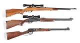 (M) LOT OF 3: WEATHERBY SEMI-AUTOMATIC, REMINGTON SLIDE ACTION, AND WINCHESTER LEVER ACTION .22 CALI