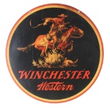 LARGE CIRCA 1960-70'S METAL DOUBLE SIDED WINCHESTER WESTERN ADVERTISING SIGN.