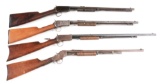 (C) LOT OF FOUR: FOUR PRE-WAR SLIDE ACTION .22 RIFLES, THREE WINCHESTERS AND ONE STEVENS.