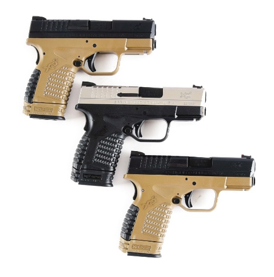 (M) LOT OF THREE: THREE SPRINGFIELD XDS SEMI AUTOMATIC PISTOLS.