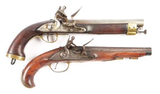 (A) LOT OF TWO: TWO FLINTLOCK PISTOLS, ONE MADE FOR THE EGYPTIAN MILITARY, THE OTHER CIVILIAN, POSSI