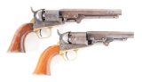 (A) LOT OF TWO: A FINE PAIR OF ORIGINAL COLT POCKET MODEL PERCUSSION REVOLVERS.