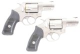 (M) LOT OF TWO: CASED RUGER SP-101 DOUBLE ACTION REVOLVERS.