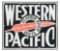 Western Pacific Railroad Porcelain Sign W/ Feather Graphic.