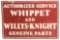 Whippet And Willys Knight Genuine Parts & Authorized Service Porcelain Sign.