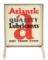 Atlantic Quality Lubricants Painted Tin Curb Sign In Original Stand.