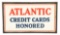 Atlantic Gasoline Credit Cards Honored Tin Sign W/ Original Wood Frame.