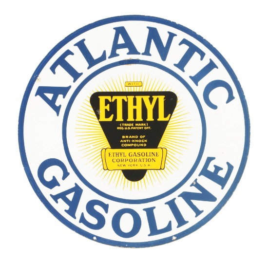 Atlantic Ethyl Gasoline Porcelain Curb Sign.