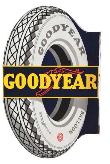 Goodyear Tires Die Cut Porcelain Flange Sign W/ Tire Graphic.