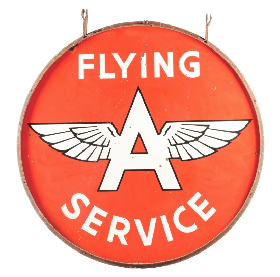 Flying A Service Large Porcelain Sign W/ Original Hanging Ring.
