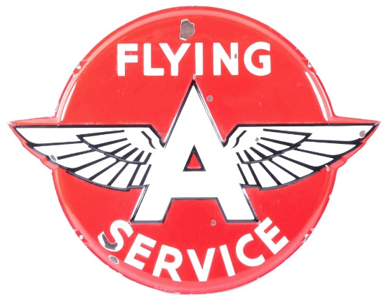 Flying A Service Die Cut Embossed Porcelain Sign W/ Wing Graphic.