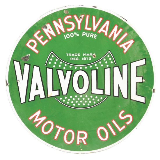 Rare Valvoline Pennsylvania Motor Oils Porcelain Curb Sign.