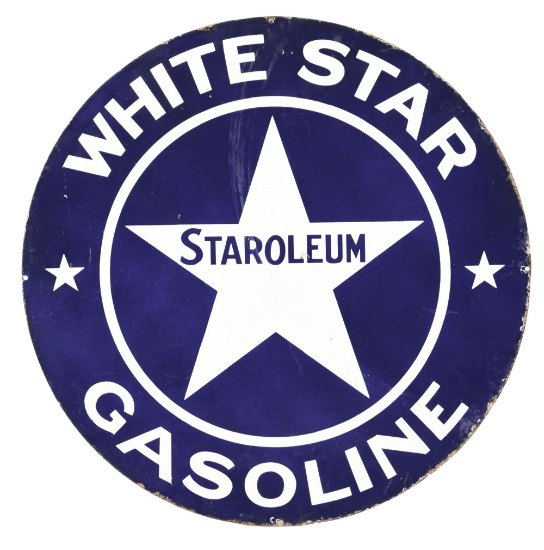 White Star Staroleum Gasoline Porcelain Curb Sign.