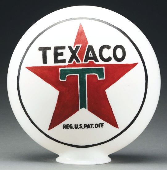 Texaco Gasoline One Piece Etched Globe W/ Star Graphic.