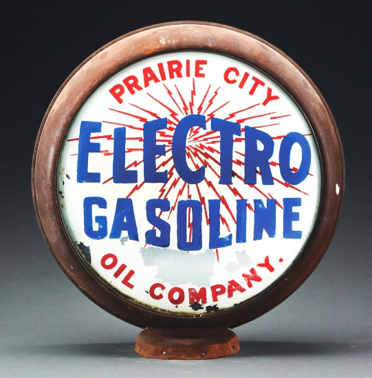 Prairie City Oil Company Electro Gasoline Single 15" Globe Lens On Original Metal Body.