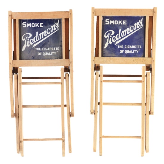 Set Of Two Piedmont Cigarette Chairs W/ Original Porcelain Insert Signs.