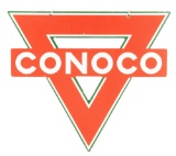 Conoco Gasoline Die Cut Porcelain Sign.