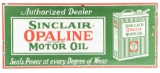 Sinclair Opaline Motor Oil Porcelain Sign W/ Can Graphic.